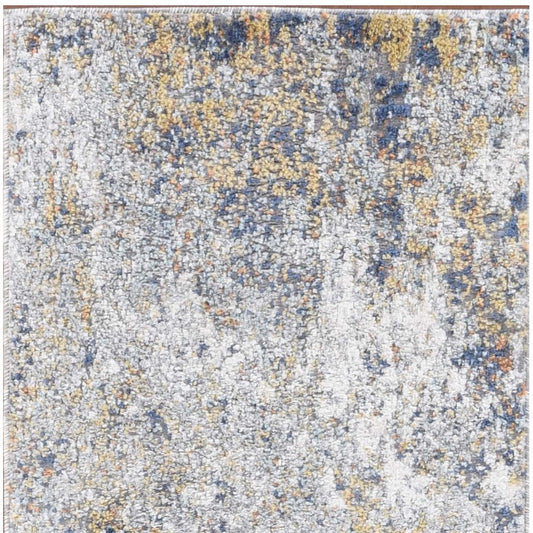 8' Blue and Yellow Abstract Power Loom Runner Rug
