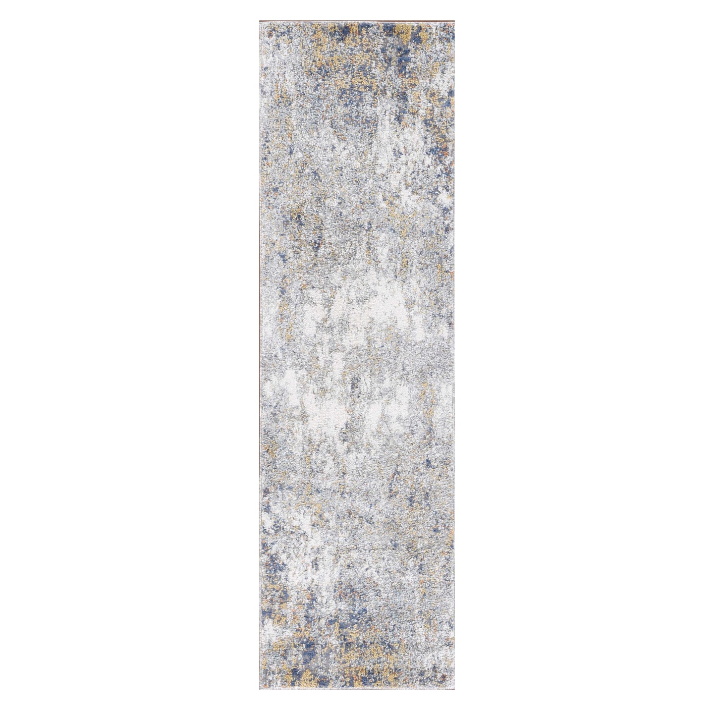 8' Blue and Yellow Abstract Power Loom Runner Rug