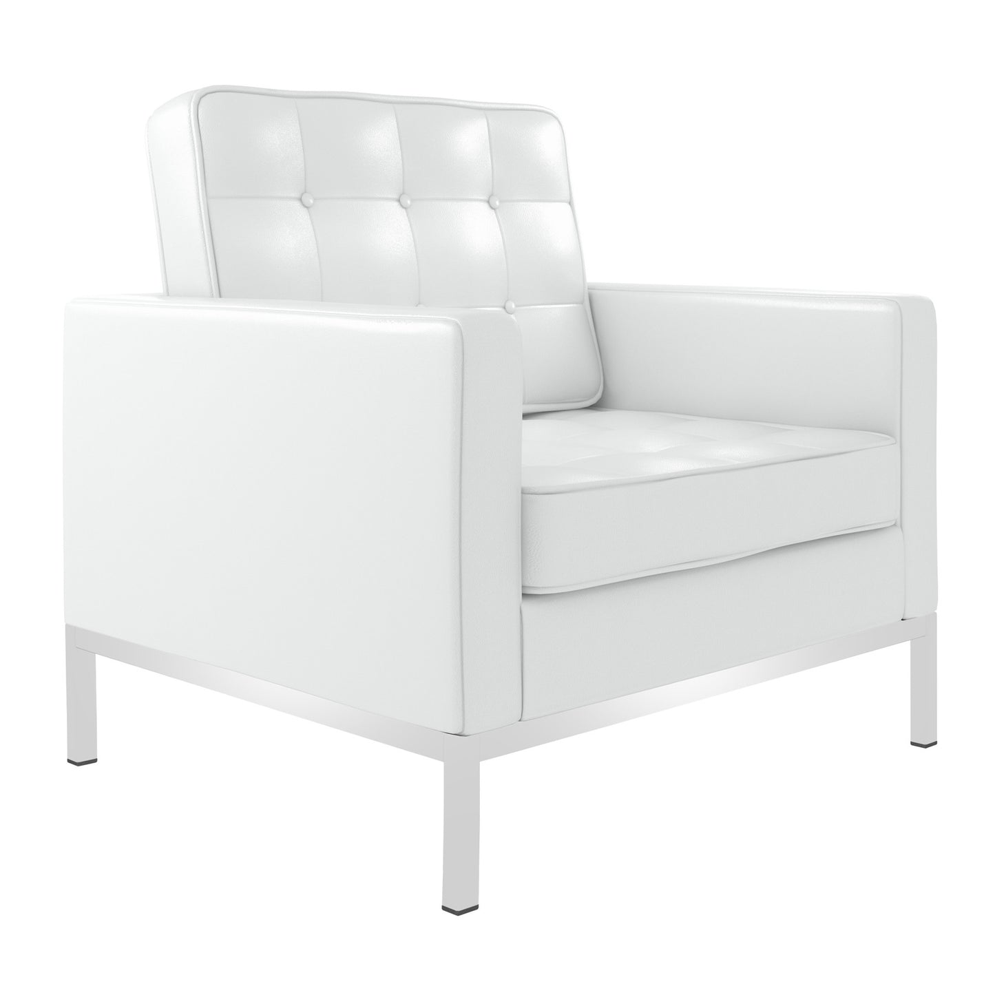 31" White And Silver Italian Leather Tufted Arm Chair