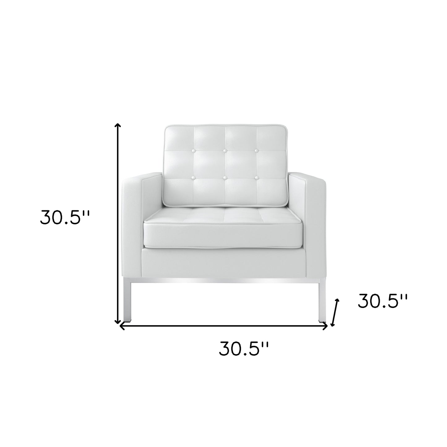 31" White And Silver Italian Leather Tufted Arm Chair