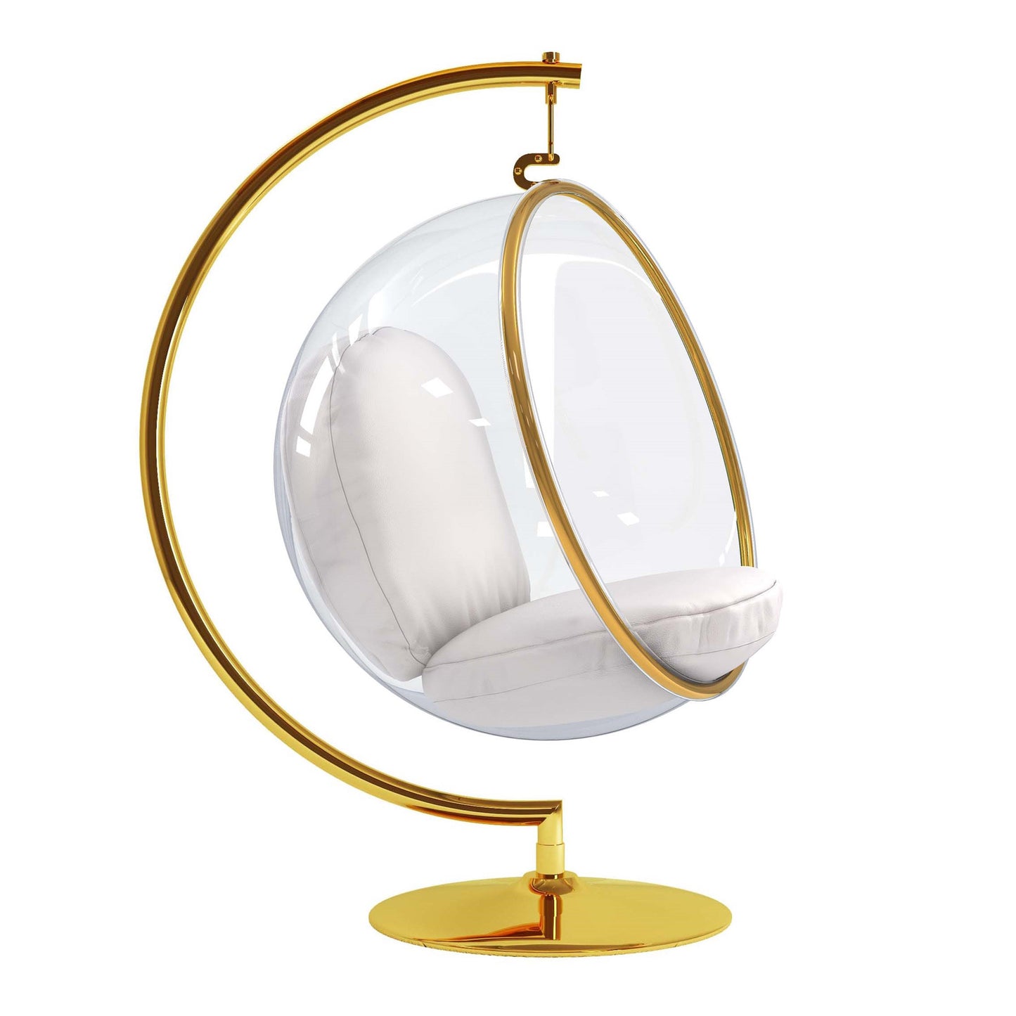 42" White And Gold Acrylic and Faux Leather Balloon Chair