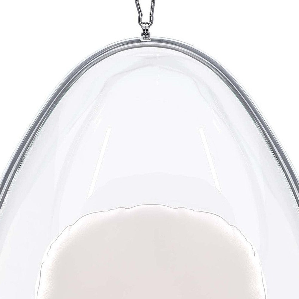 47" White and Silver Acrylic and Faux Leather Oval Balloon Chair