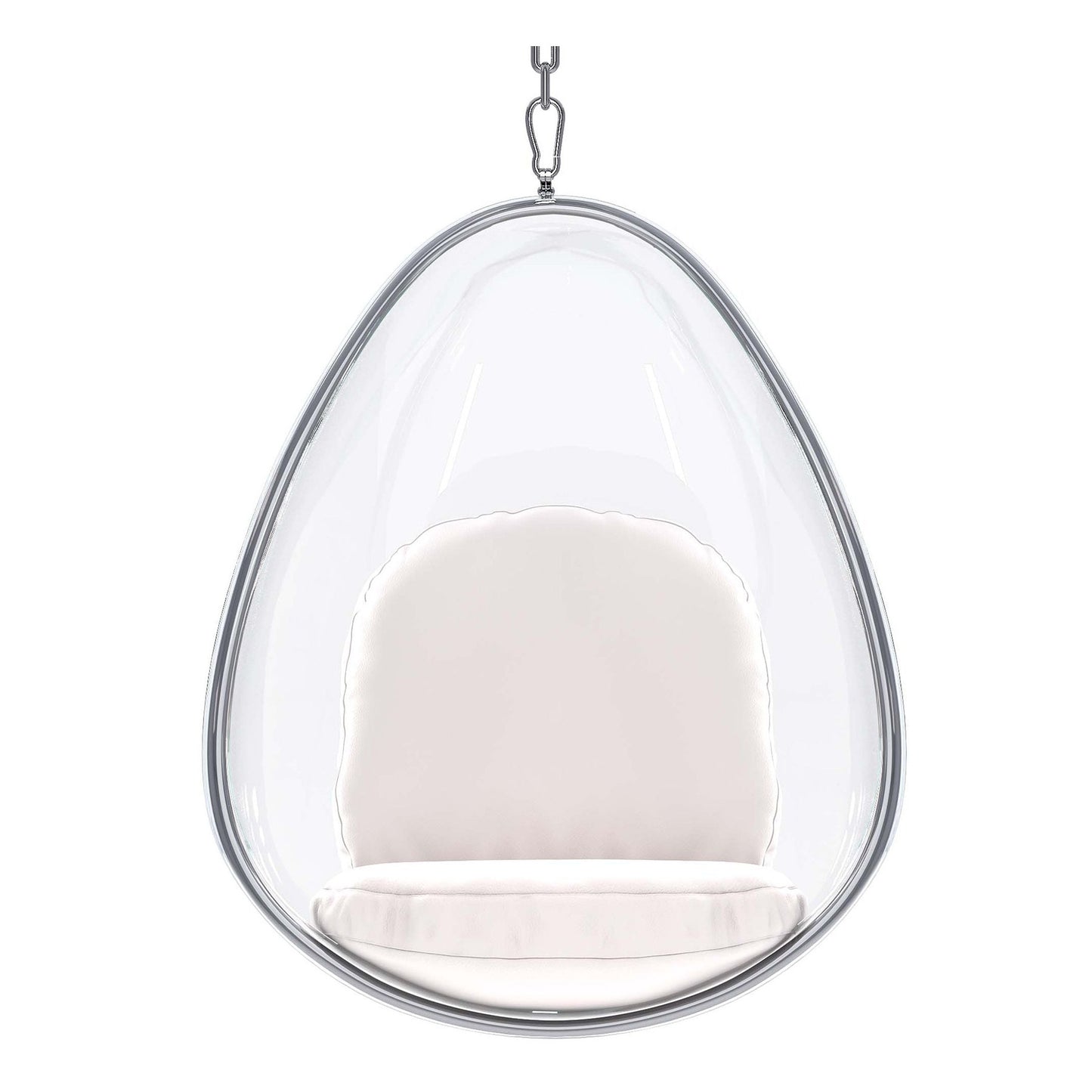 47" White and Silver Acrylic and Faux Leather Oval Balloon Chair