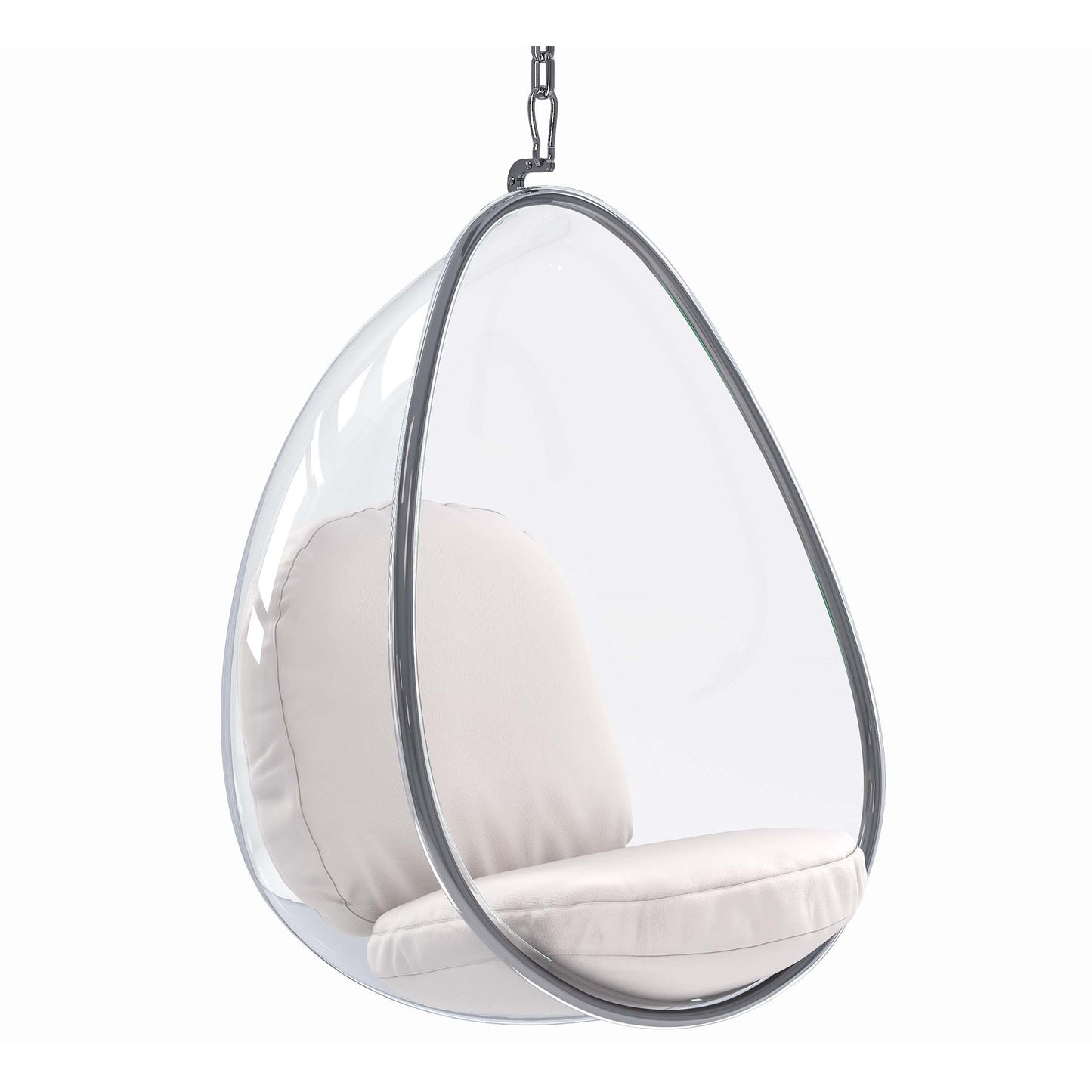 47" White and Silver Acrylic and Faux Leather Oval Balloon Chair