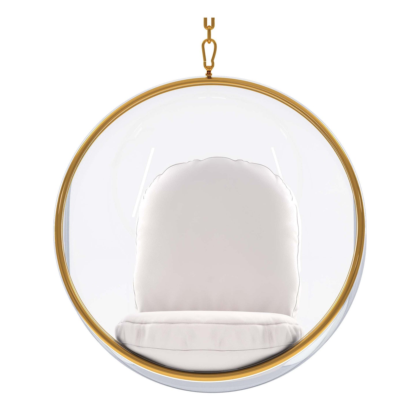 42" White and Gold Acrylic and Faux Leather Hanging Balloon Chair