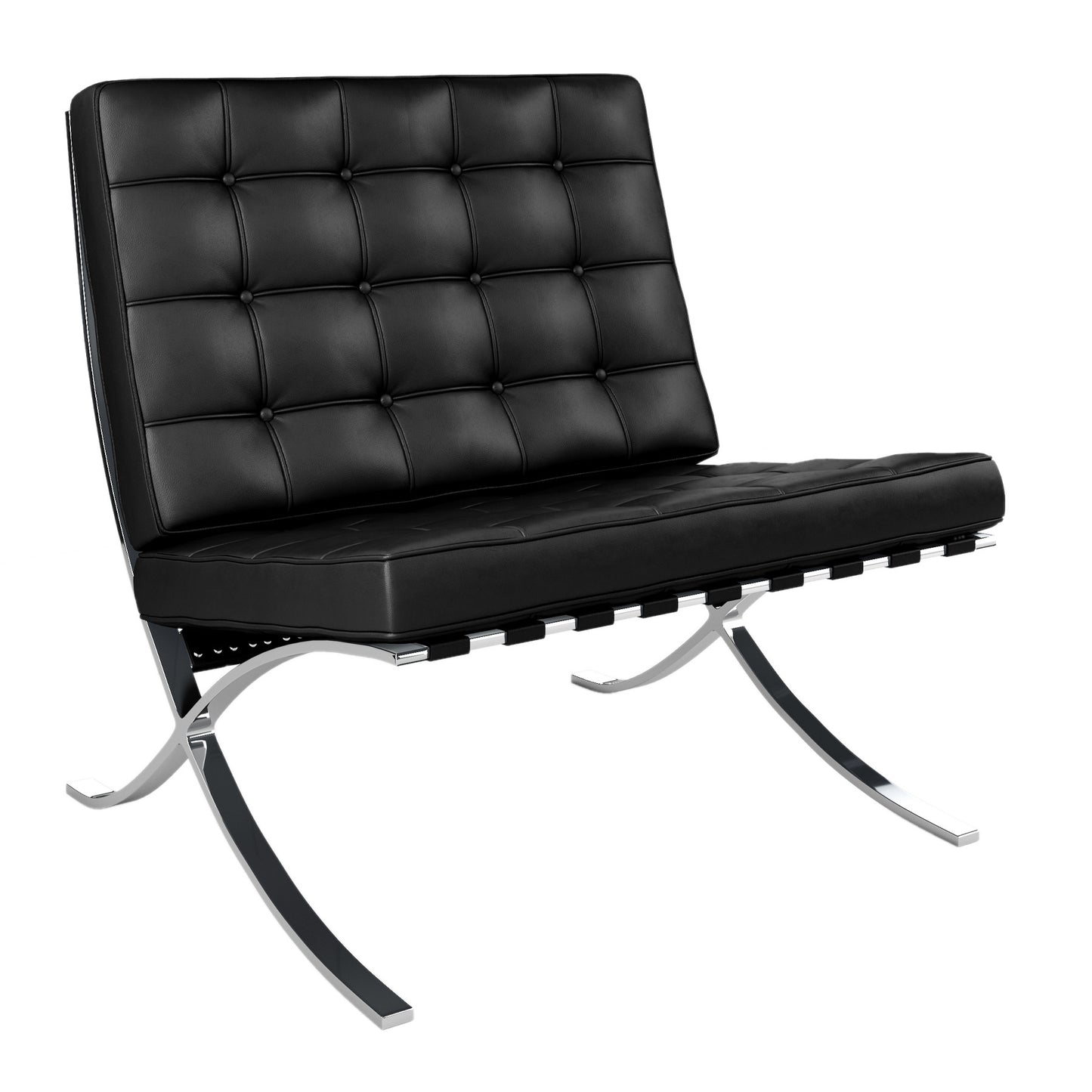 32" Black And Silver Italian Leather Tufted Lounge Chair