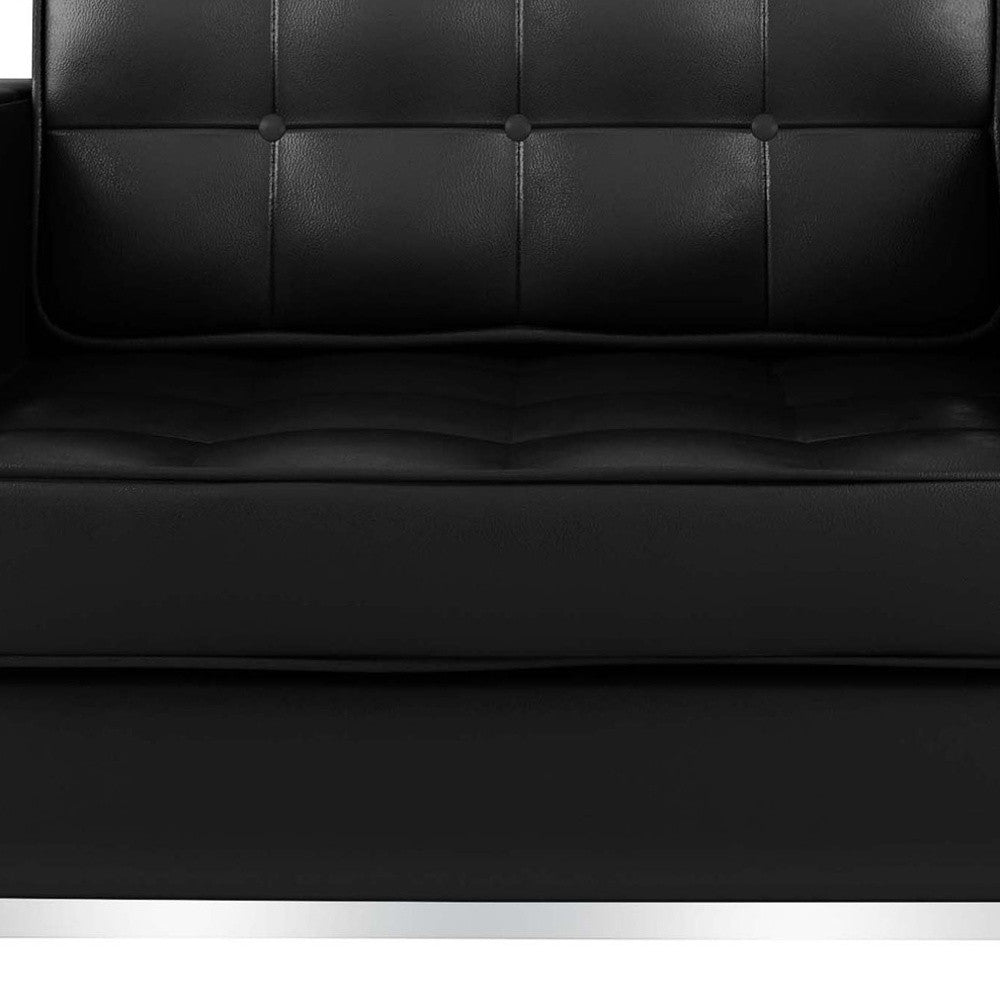 31" Black And Silver Italian Leather Tufted Arm Chair