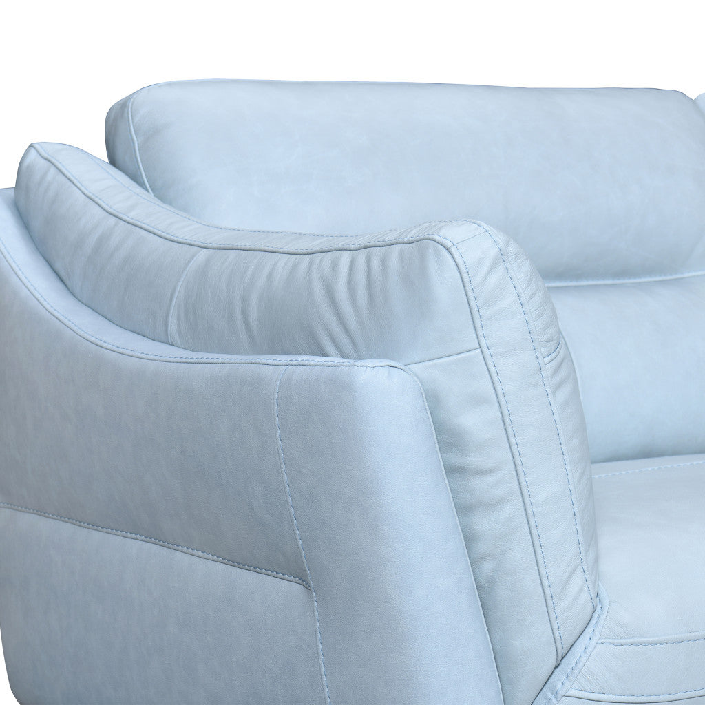 87" Sky Blue And Black Leather Sofa