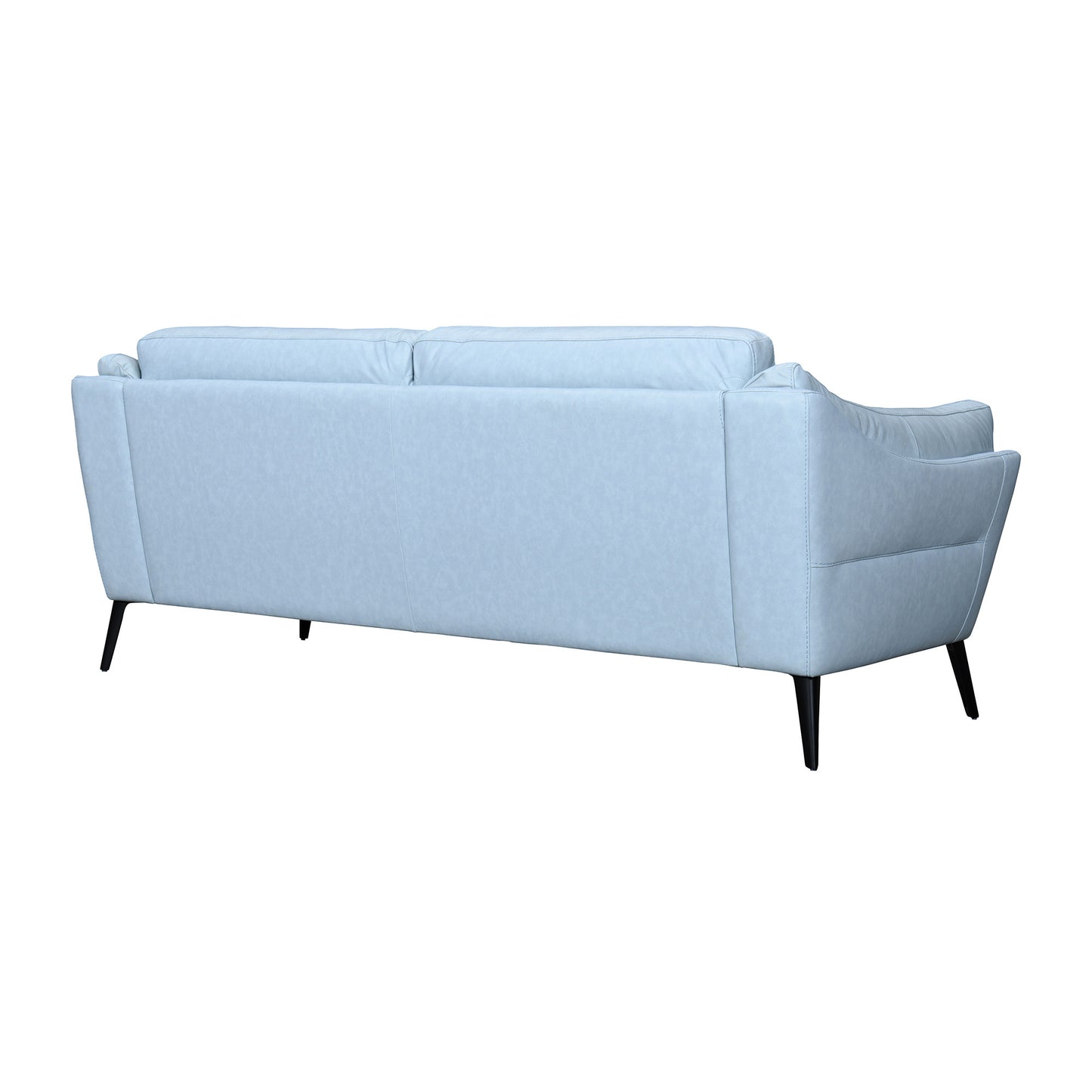 87" Sky Blue And Black Leather Sofa