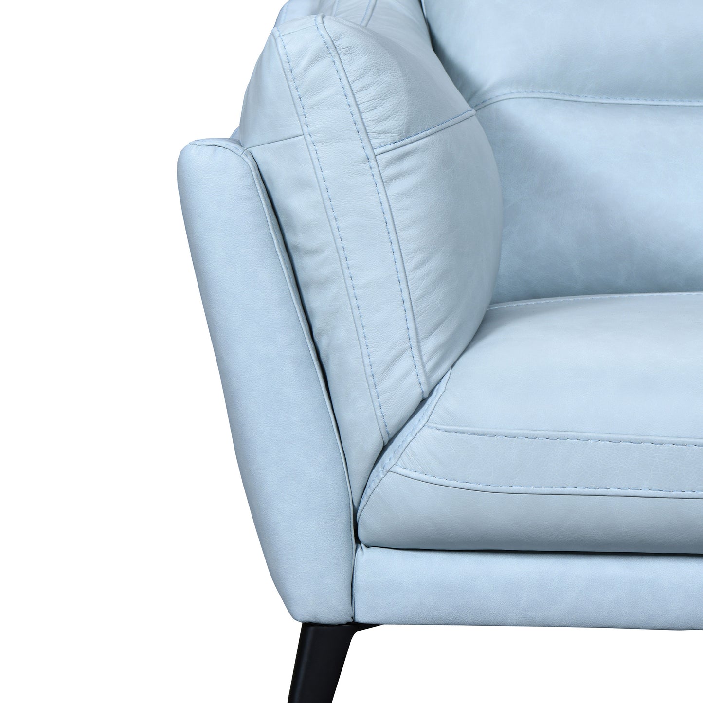 87" Sky Blue And Black Leather Sofa