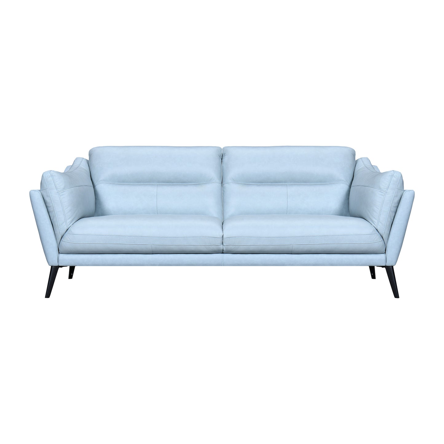 87" Sky Blue And Black Leather Sofa