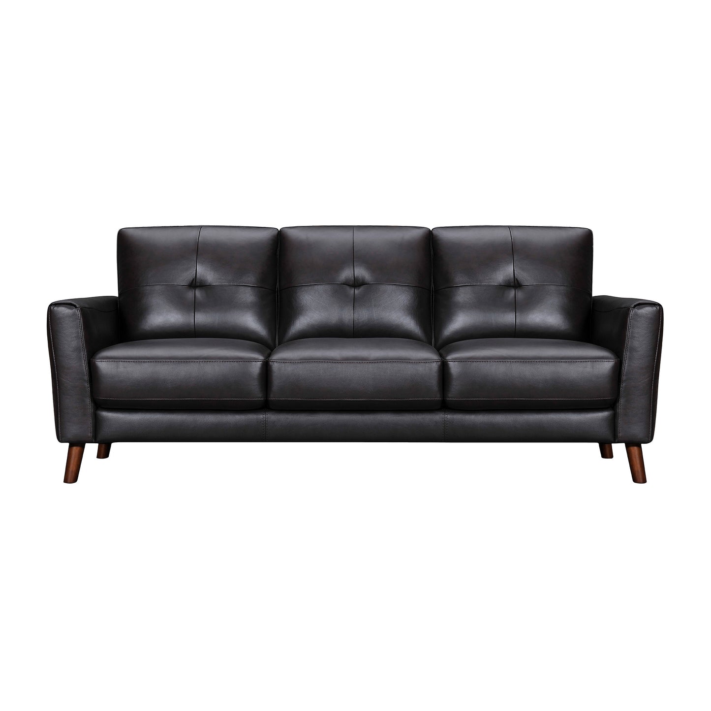 82" Black And Brown Tufted Leather Sofa