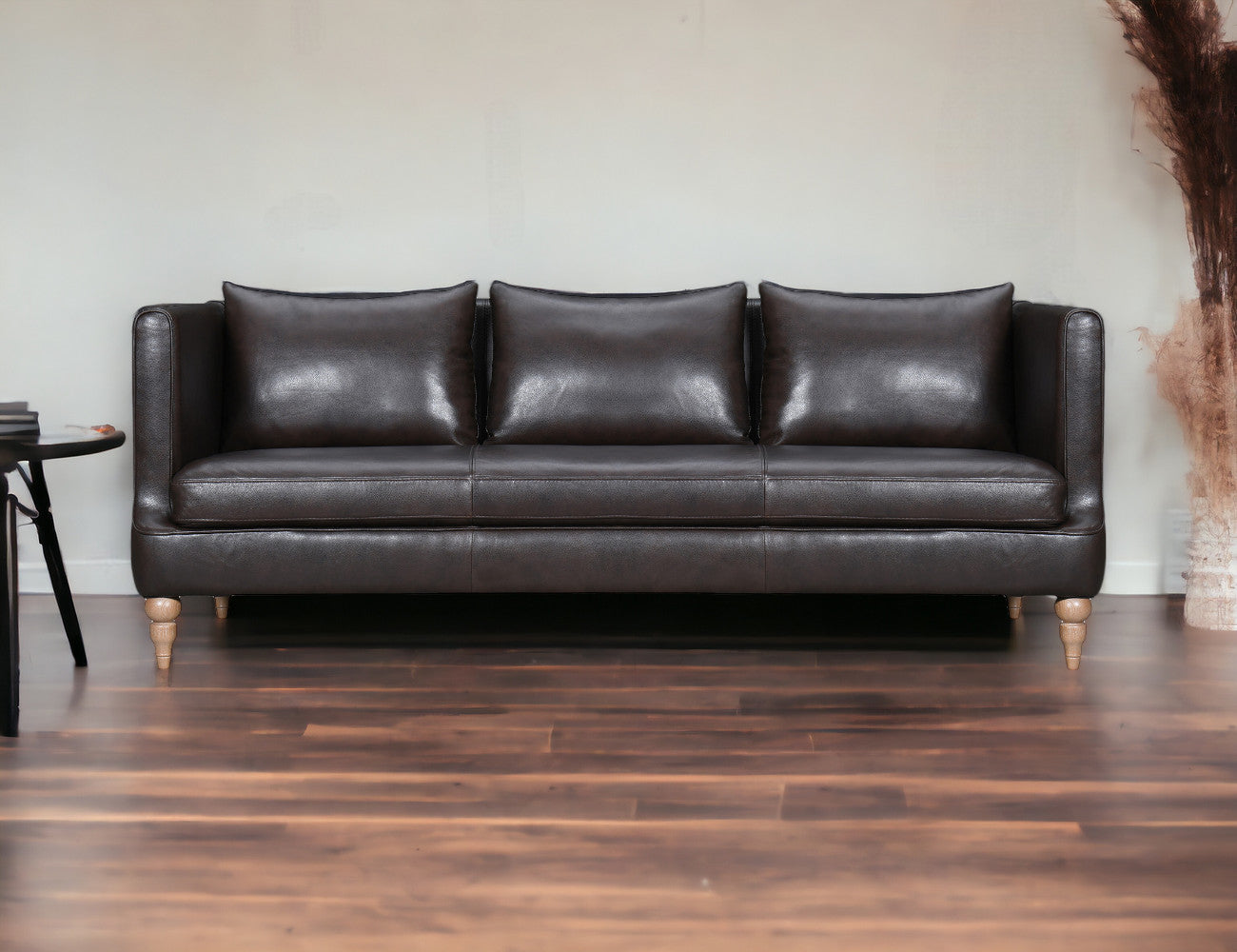 85" Dark Brown And Brown Leather Sofa