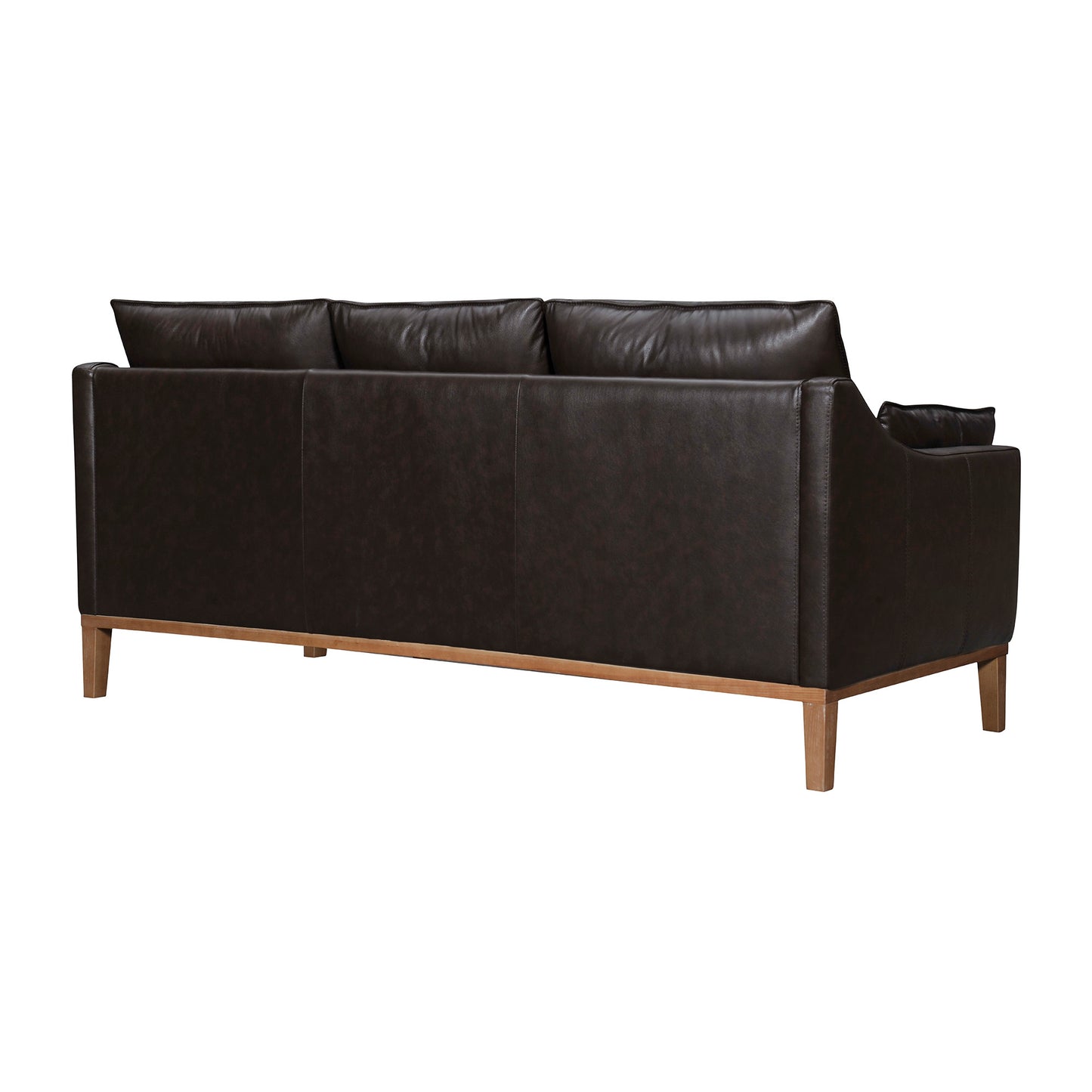 87" Dark Brown Leather Sofa And Toss Pillows