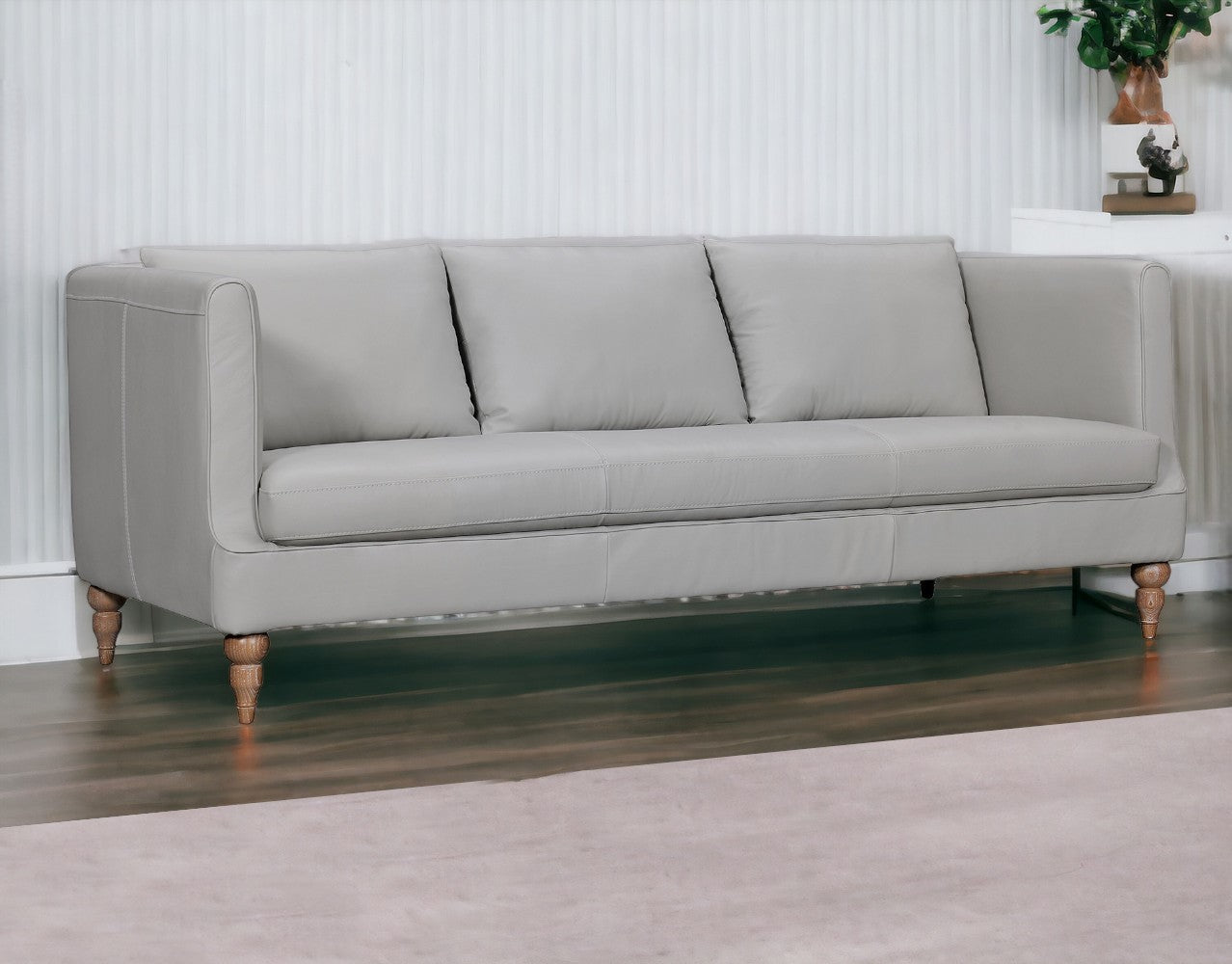 85" Gray And Brown Leather Sofa