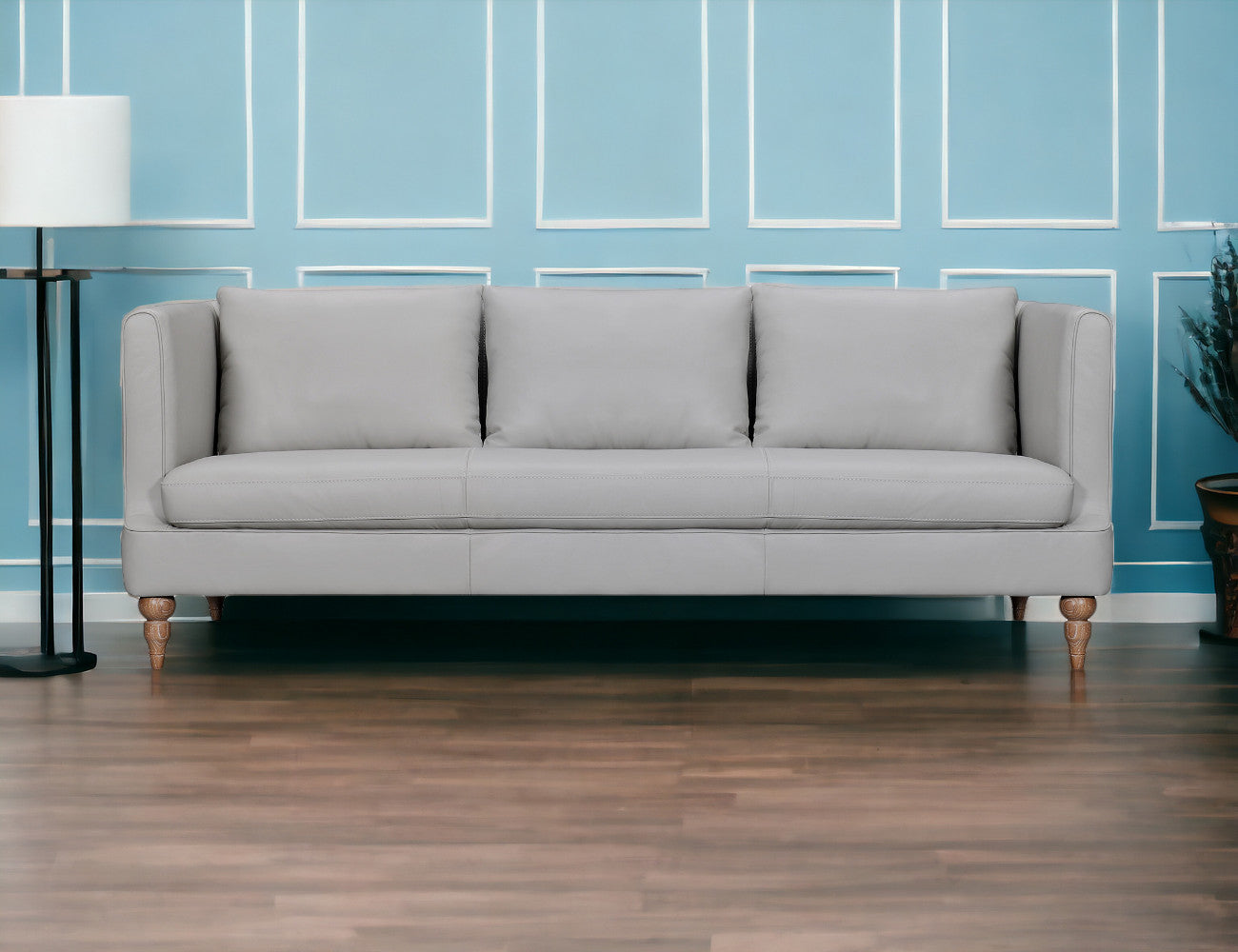 85" Gray And Brown Leather Sofa