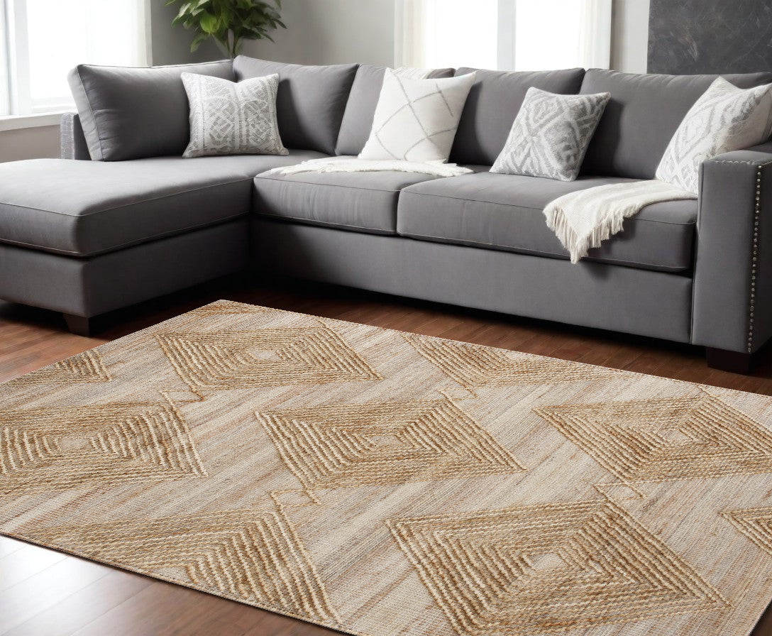 9' x 12' Brown and Ivory Geometric Hand Woven Non Skid Area Rug