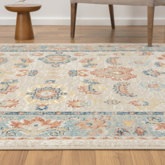 4' x 6' Blue and Ivory Oriental Power Loom Area Rug