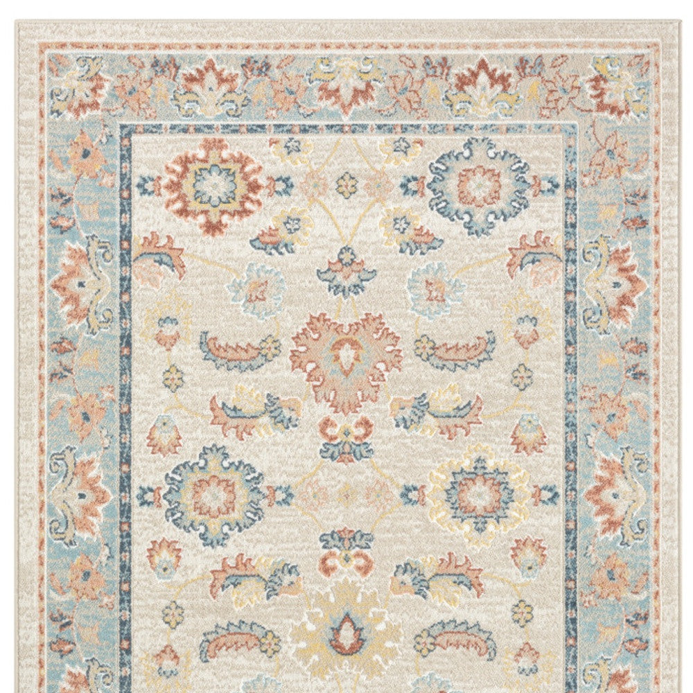 4' x 6' Blue and Ivory Oriental Power Loom Area Rug