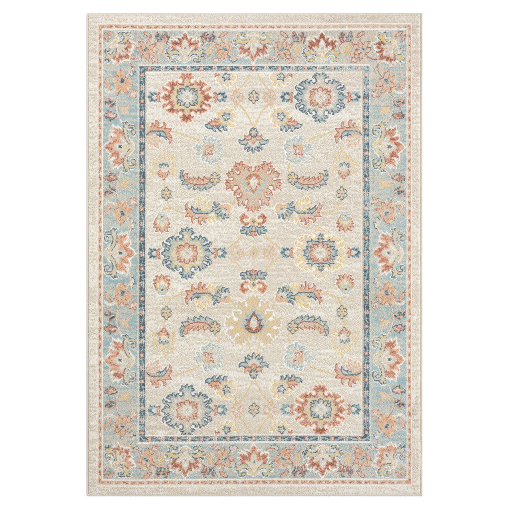 4' x 6' Blue and Ivory Oriental Power Loom Area Rug