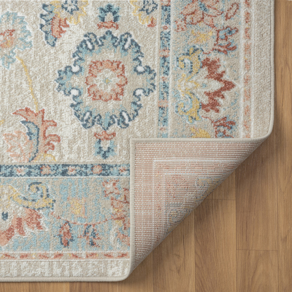 4' x 6' Blue and Ivory Oriental Power Loom Area Rug