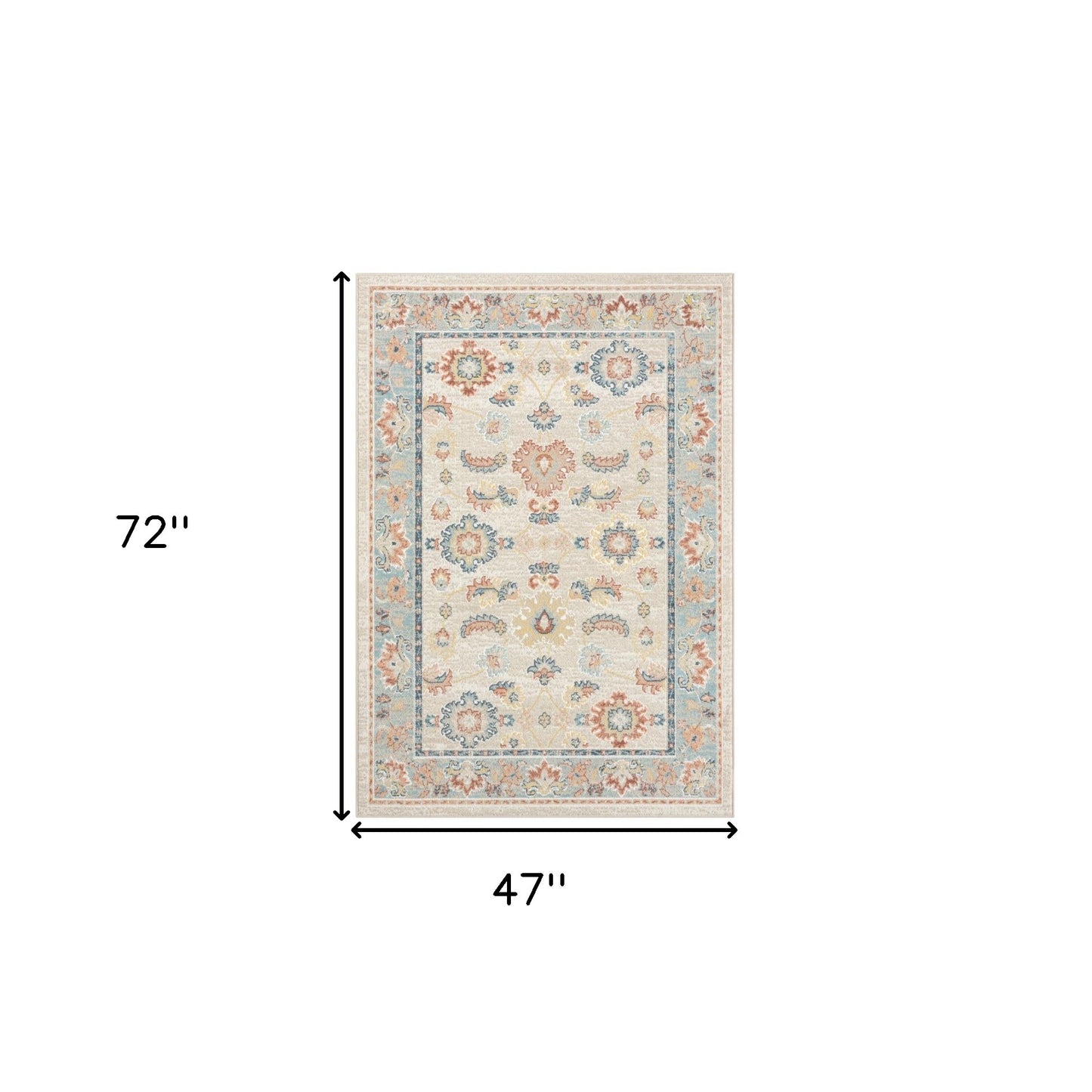 4' x 6' Blue and Ivory Oriental Power Loom Area Rug