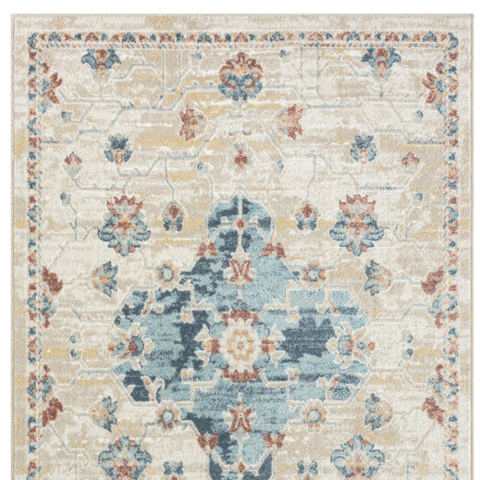 4' x 6' Ivory and Blue Medallion Power Loom Area Rug