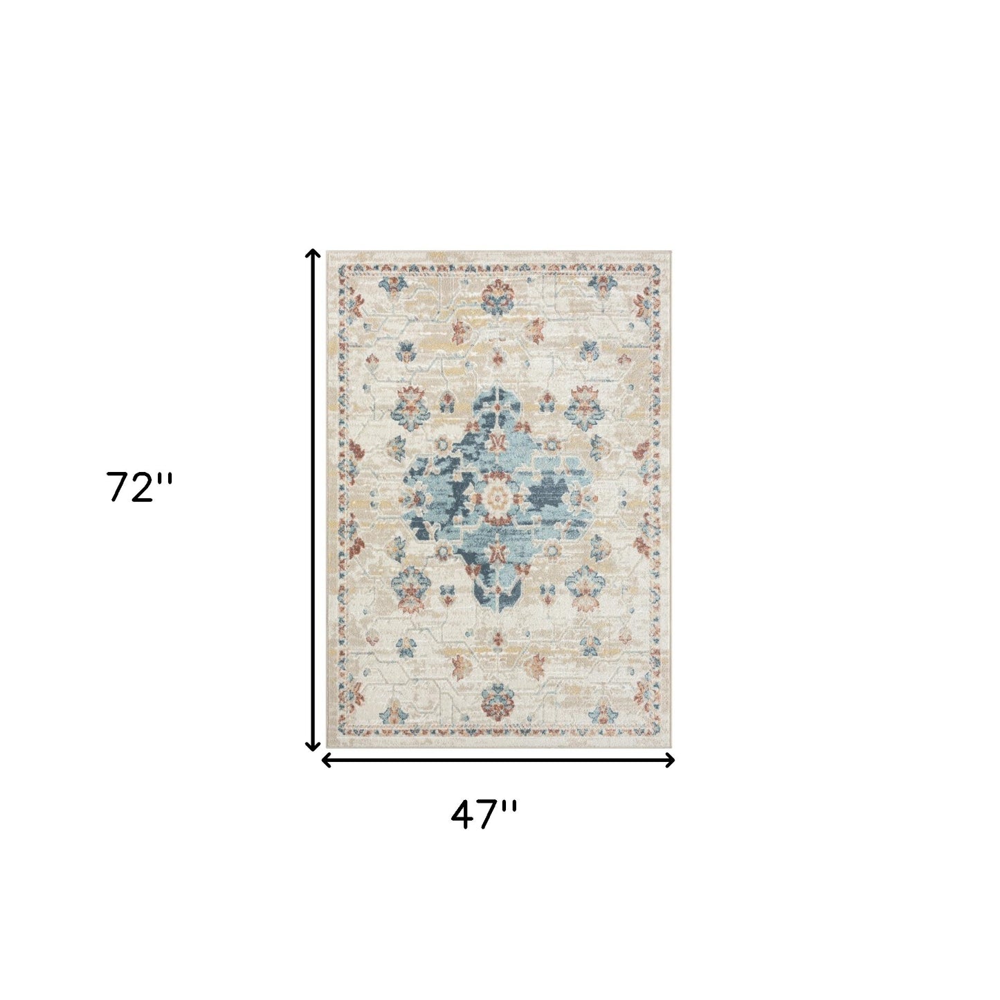 4' x 6' Ivory and Blue Medallion Power Loom Area Rug