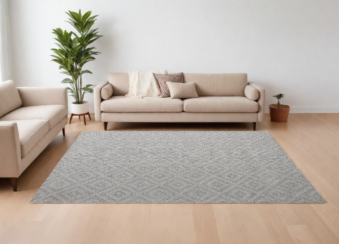 8' x 10' Gray and Ivory Geometric Hand Woven Non Skid Area Rug