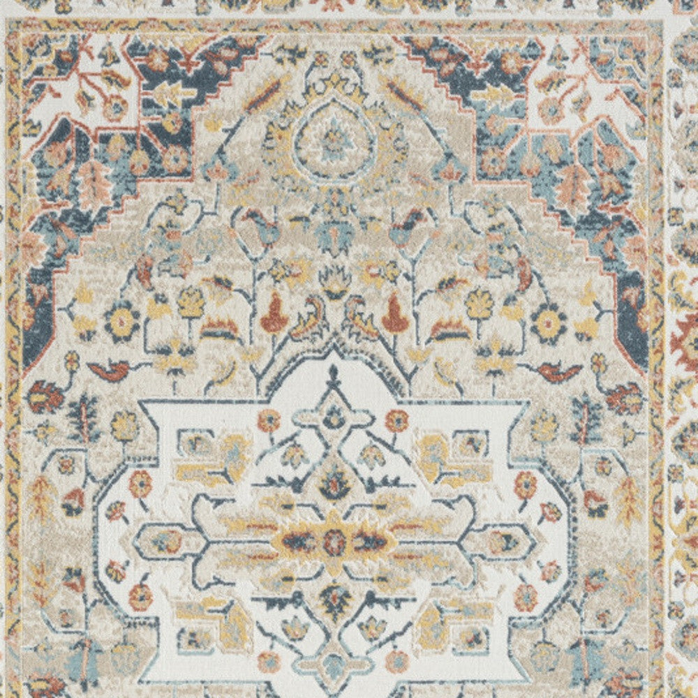 4' x 6' Ivory and Blue Oriental Power Loom Area Rug