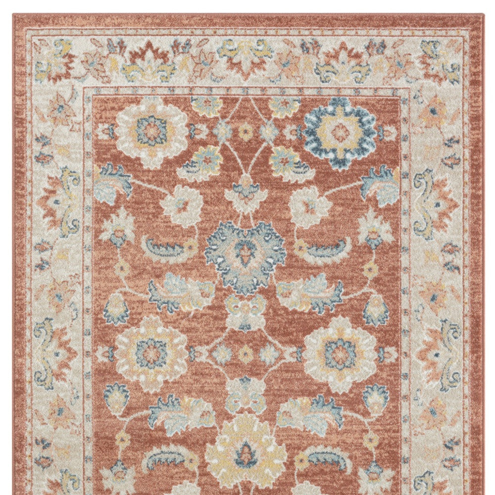 4' x 6' Red and Ivory Oriental Power Loom Area Rug