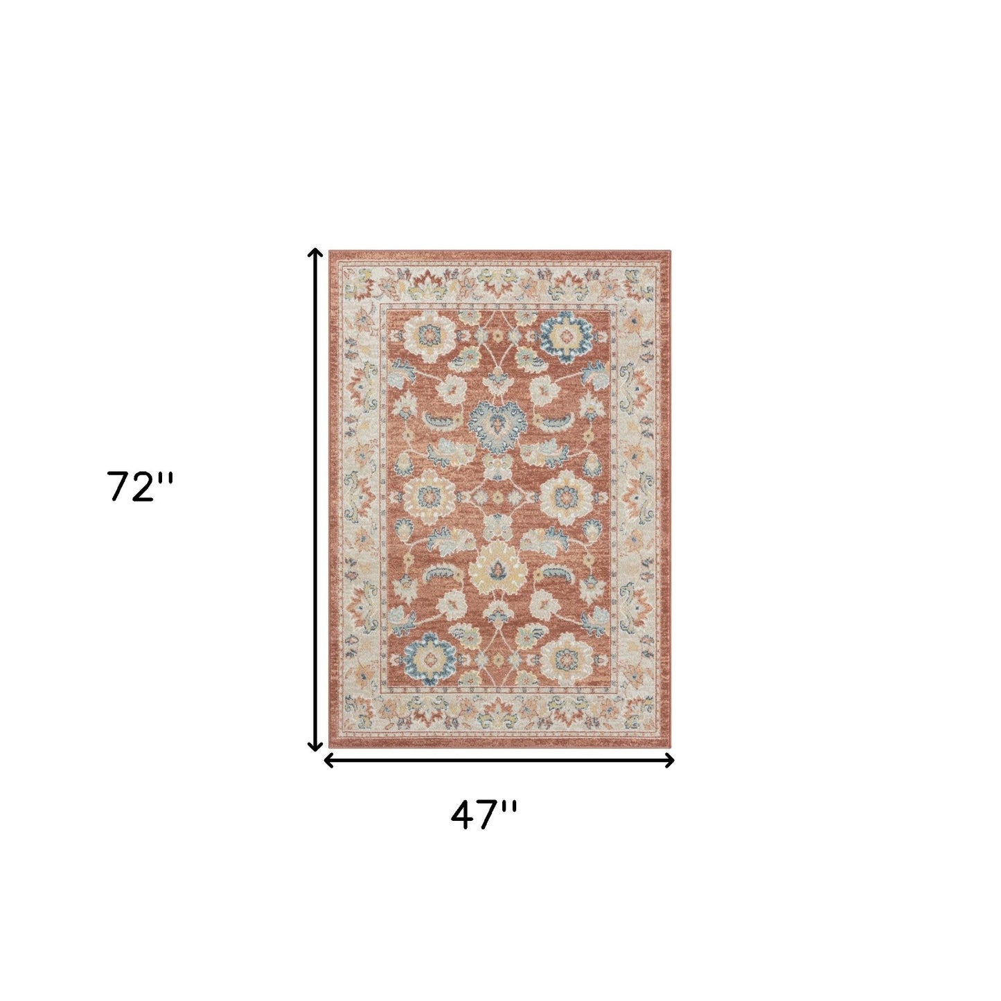 4' x 6' Red and Ivory Oriental Power Loom Area Rug