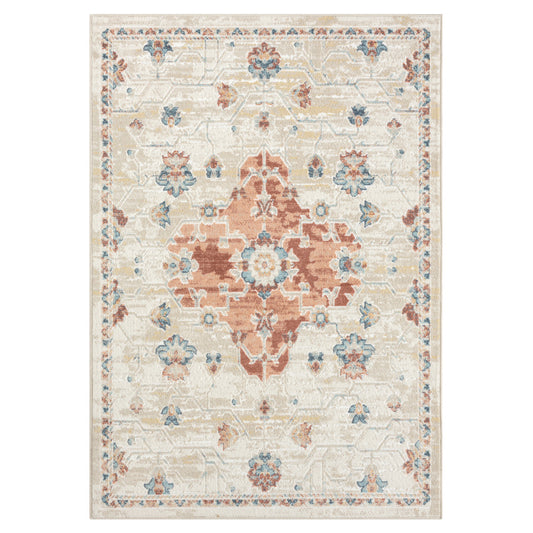 4' x 6' Ivory and Red Medallion Power Loom Area Rug