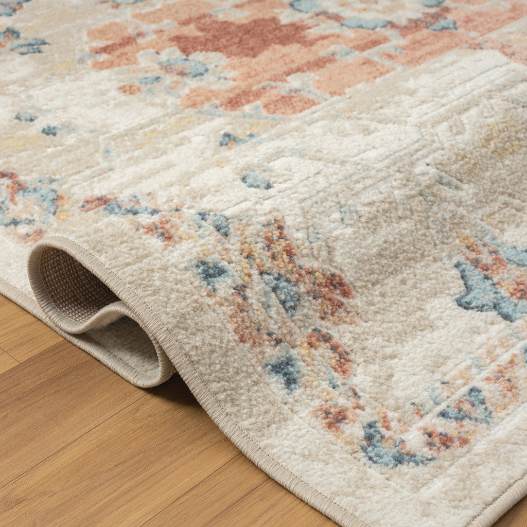 4' x 6' Ivory and Red Medallion Power Loom Area Rug