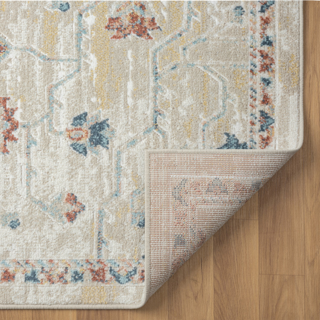 4' x 6' Ivory and Red Medallion Power Loom Area Rug