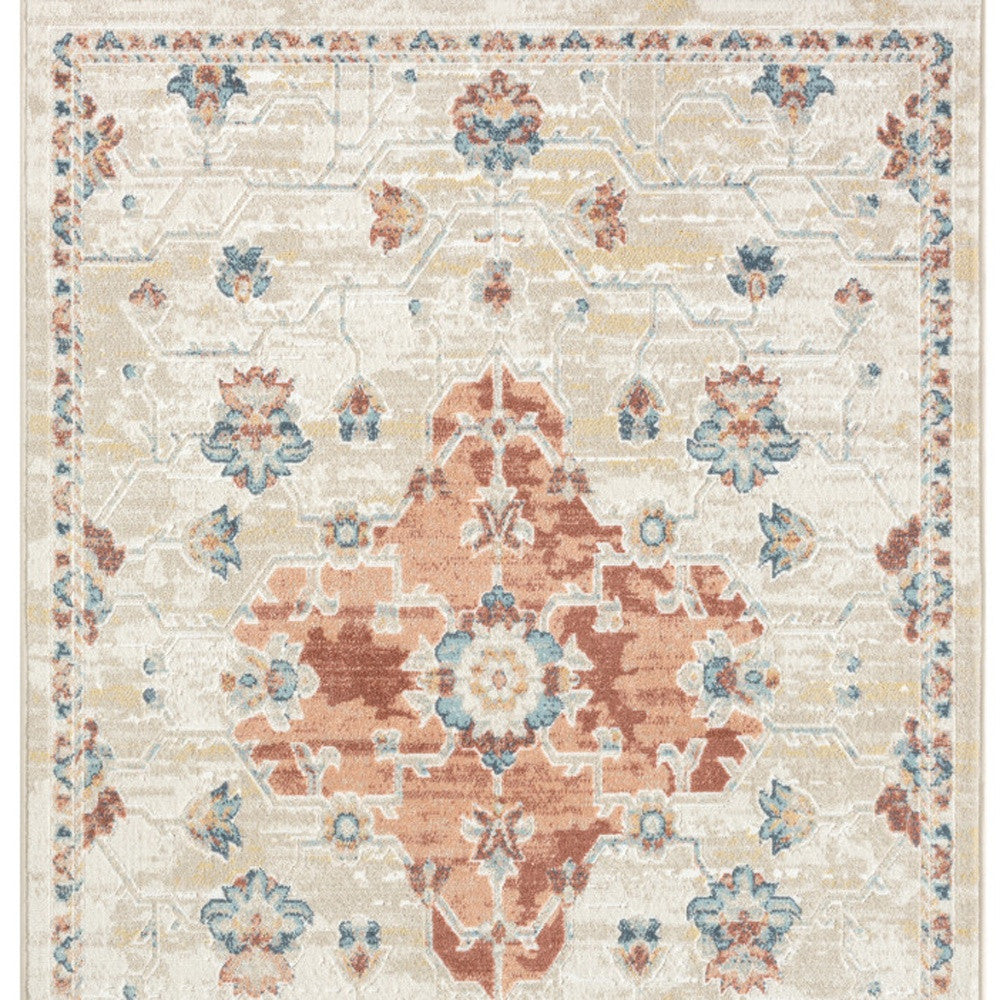 4' x 6' Ivory and Red Medallion Power Loom Area Rug