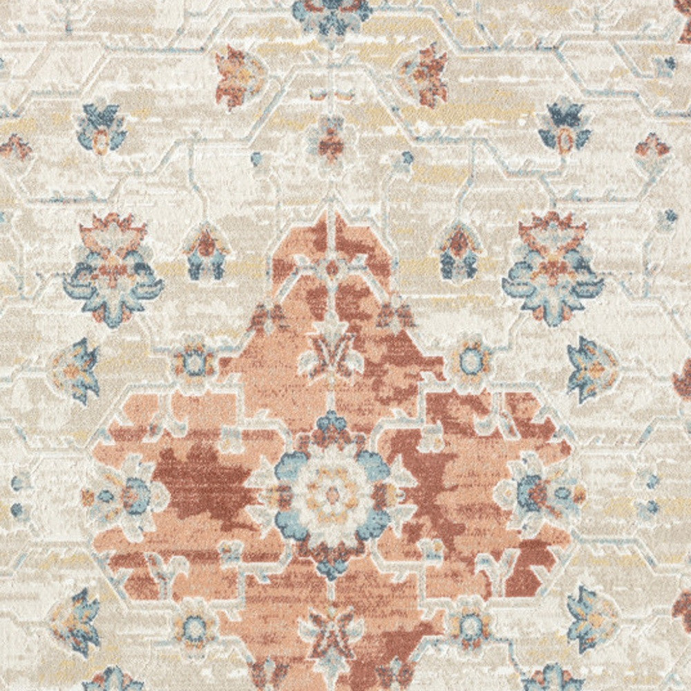 4' x 6' Ivory and Red Medallion Power Loom Area Rug