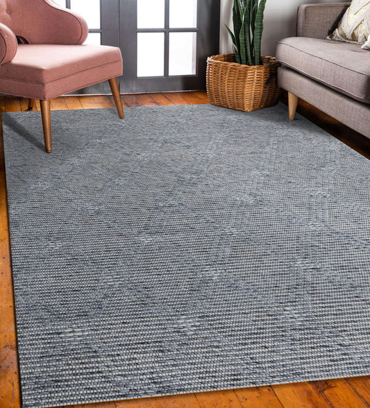5' x 8' Blue and Ivory Geometric Hand Woven Non Skid Area Rug