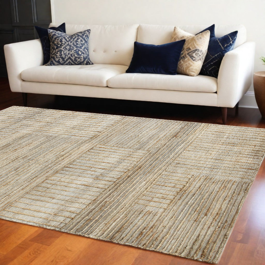 9' x 12' Brown and Ivory Striped Hand Woven Non Skid Area Rug
