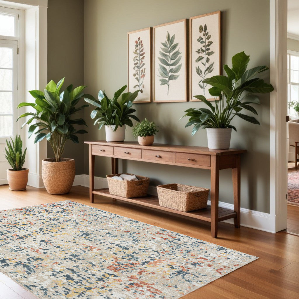 4' x 6' Ivory Blue and Gray Abstract Power Loom Area Rug