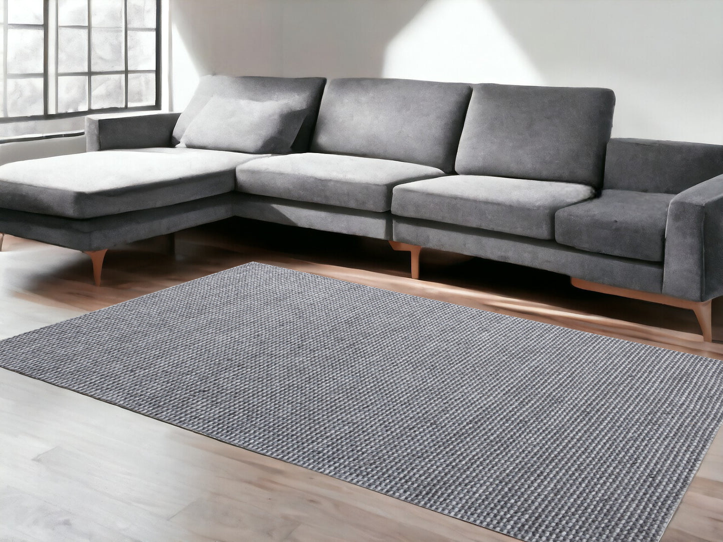 8' x 10' Gray and Silver Striped Hand Woven Non Skid Area Rug