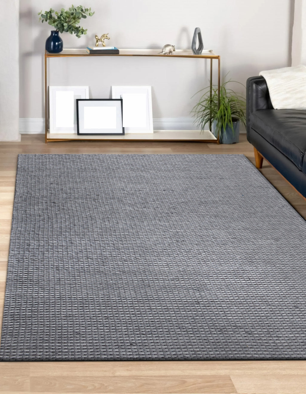 8' x 10' Gray and Silver Striped Hand Woven Non Skid Area Rug