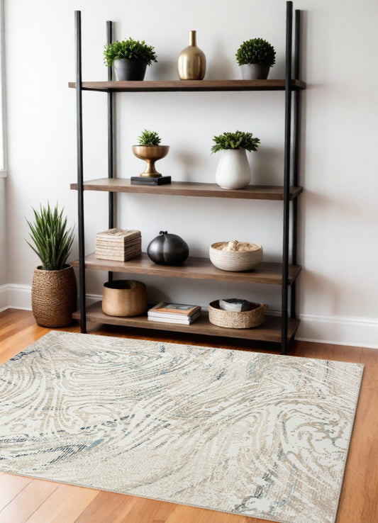 4' x 6' Blue and Gray Abstract Power Loom Area Rug