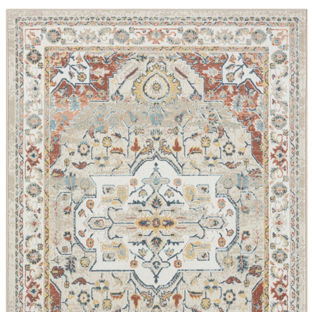 4' x 6' Ivory and Red Oriental Power Loom Area Rug