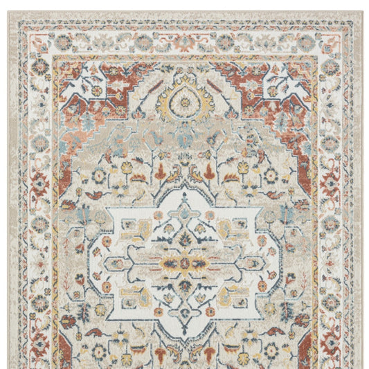 4' x 6' Ivory and Red Oriental Power Loom Area Rug