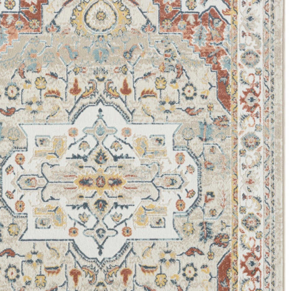 4' x 6' Ivory and Red Oriental Power Loom Area Rug