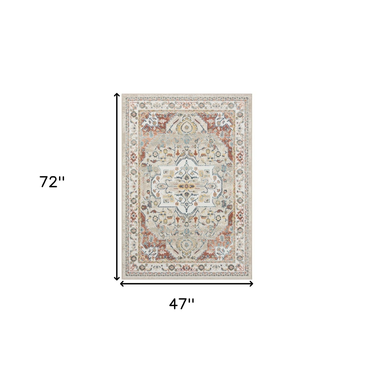4' x 6' Ivory and Red Oriental Power Loom Area Rug