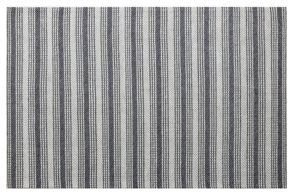 8' x 10' Gray and Ivory Striped Hand Woven Non Skid Area Rug