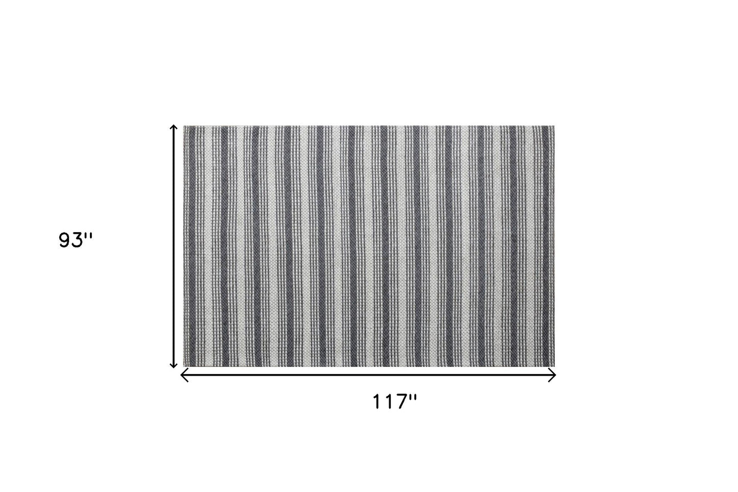 8' x 10' Gray and Ivory Striped Hand Woven Non Skid Area Rug