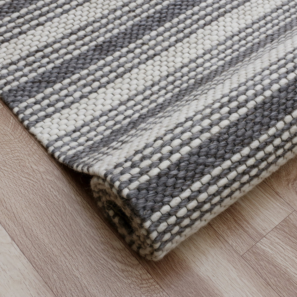 8' x 10' Gray and Ivory Striped Hand Woven Non Skid Area Rug